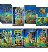 Smoostart PVC Holographic Tarot Cards Blue Rimless, PVC Waterproof Anti-Wrinkle Luxury Gold Foil ...