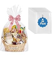woric 20 Pcs Clear Gift Bags 16x24 Inch Cellophane Wrap for Gift Baskets Cellophane Bags Basket B...