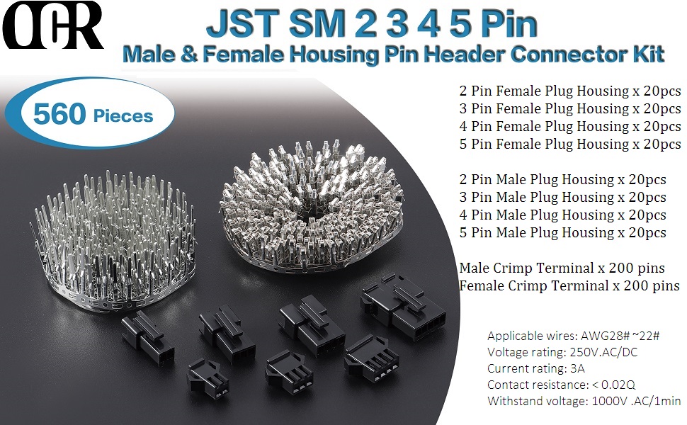 560PCS 2.5mm Pitch JST - SM JST Connector Kit.