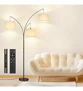 OUTON Arc LED Floor Lamp with Remote & Touch Control, Dimmable Modern Black 3 Light Arched Tall F...