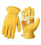DULFINE Cowhide Leather Gardening Work Gloves for Men 1/3/12 Pairs | Reinforced Durable Gloves, P...