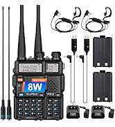 2 Pack BAOFENG UV-5R 8 Watt Ham Radio Handheld Long Range Two Way Radio with USB Charging & Long ...