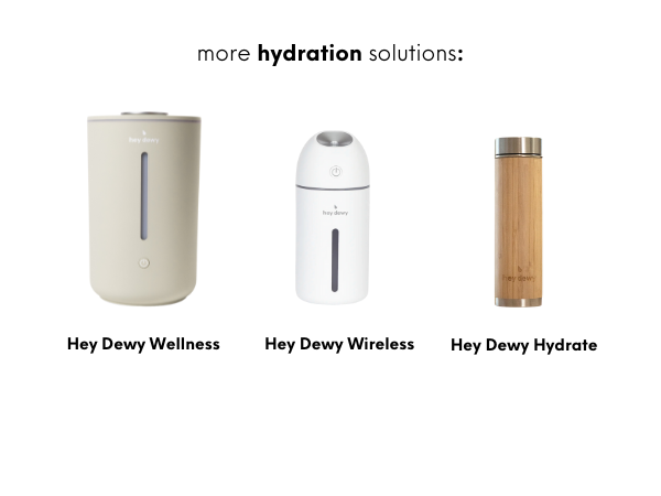 all three hey dewy products (wellness, wireless, and hydrate)