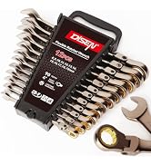DISEN 90-Teeth Flex Head Ratcheting Wrench Set 12 Piece, Metric Combination Ratchet Wrenches Set ...