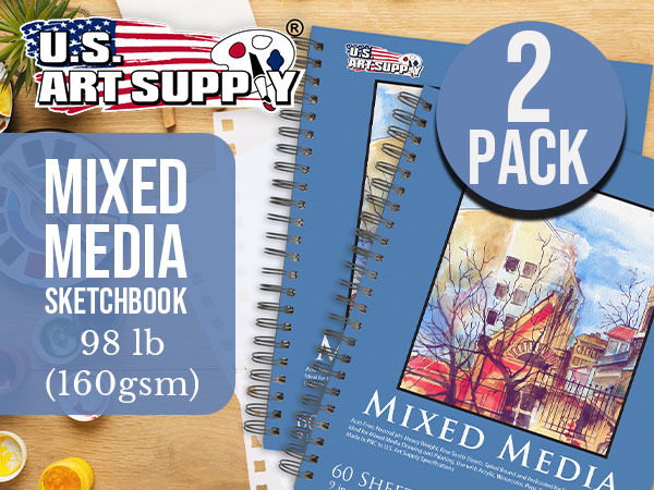Mixed media sketchbook 5.5x8.5 spiral bound 98lb paper pad for drawing painting watercolor