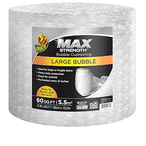 Roll of Max Strength Duck Brand Bubble Cushioning Wrap, Large Bubble size