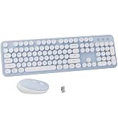 FCPLU Colorful Wireless Keyboard and Mouse Combo( Blue White) | Full-Sized Office Keyboard with T...