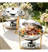 Chafing Dishes for Buffet, 2 Pack 7.5QT Round Chafing Dish Buffet Set | Stainless Steel, Gold & S...