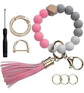 Silicone Beads Key Ring Keychain Bracelet Wristlet for Women, Cute Bead Car Keys Holder Chain Ban...