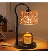 Candle Warmer Lamp,Adjustable Height with 2 Bulbs,Boho Rattan Candle Lamp with Dimmer & Timer, Fl...