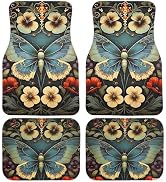 Art Deco Butterfly Pattern with high Absorbency car Green mats. Non-Slip Feature Car Floor Mats A...