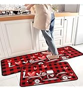 Buffalo Plaid Valentine's Day Kitchen Rugs Set of 2, Red Truck Love Heart Decorative Non-Slip Mat...