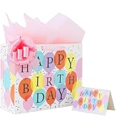BEISHIDA 13”Colorful Birthday Gift Bag with Tissue Paper,Gift Bow and Greeting Card, Happy Birthd...