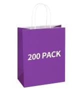 Mlyta 200 Pack 8x4.75x10 Inch Medium Purple Kraft Paper Gift Bags with Handles Bulk for Goodie