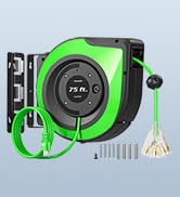 DEWENWILS Retractable Extension Cord Reel, 75 FT Heavy Duty Power Cord, 14/3C SJTOW Retractable C...