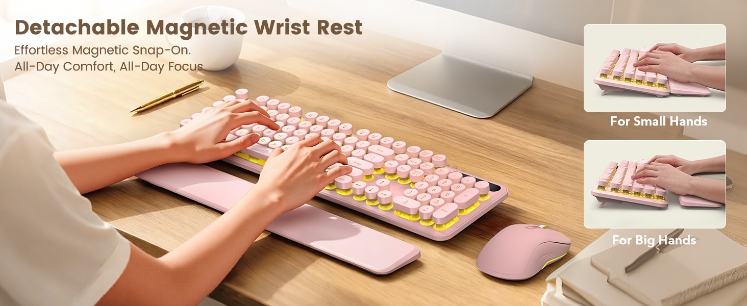 The ergonomic, detachable wrist rest to keep your wrists comfortable during long typing sessions