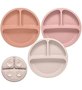 Eascrozn Toddler Plates, 3 Pack Divided Suction Plates for Baby, Food Grade Silicone Baby Plates,...