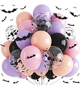 Froova Halloween Balloon Pastel Halloween Pink Black Purple Balloons with 3D Bat Stickers Bat Pri...