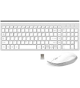 FENIFOX Keyboard and Mouse Wireless, USB 2.4GHz Combo Silent Quiet Low Profile Compact Full Size ...