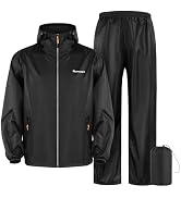 LAMA Waterproof Rain Suit Jacket & Trouser Suit, Breathable Jacket with Pants, 2 Pcs Rainwear wit...