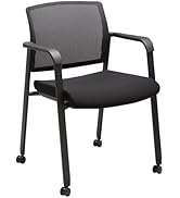 CLATINA Black Waiting Room Chair with Wheels Mesh Back Stacking Arm Chairs with Upholstered Fabri...