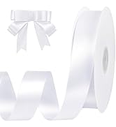 White Ribbon 1 inch 60 Yards Double Faced White Satin Ribbon for Crafts Gift Wrapping DIY Bows We...