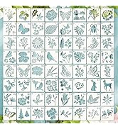 Krijuess 64 Pcs Flower Stencils for Painting, 3 Inch Plastic Reusable Floral Stencils DIY Craft T...
