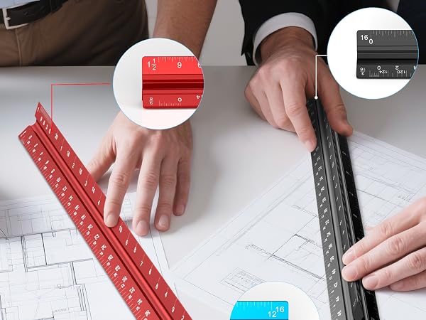 Architectural Scale Ruler Inches Imperial Aluminum Metal Architecture Engineering Triangular