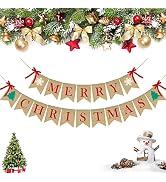 PACETAP Merry Christmas Banner Burlap,Christmas Fireplace Banner Christmas Wall Banners,Christmas...