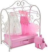 Badger Basket Toy Scrollwork Metal Doll Armoire with Storage, Dresses, and Accessories for 18 inc...