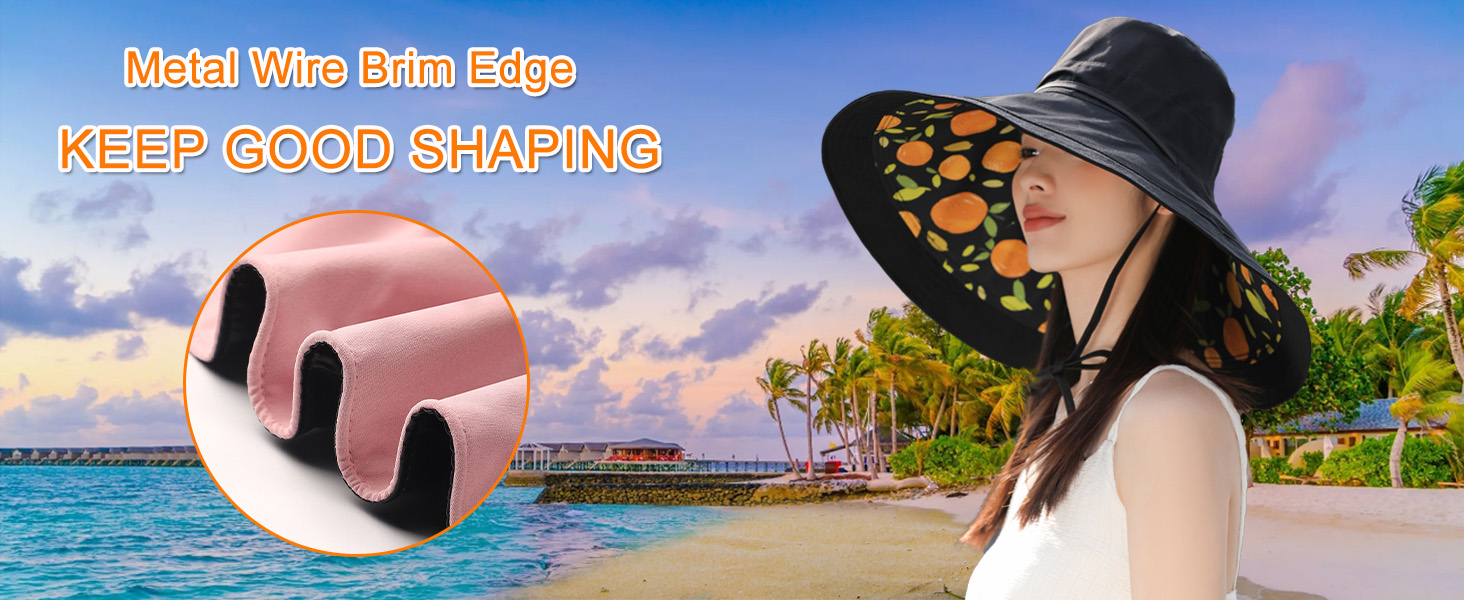 Super Brim Women Sun Hat metal wire brim edge shapable outdoor activities Beach Bucket Fishing Hats