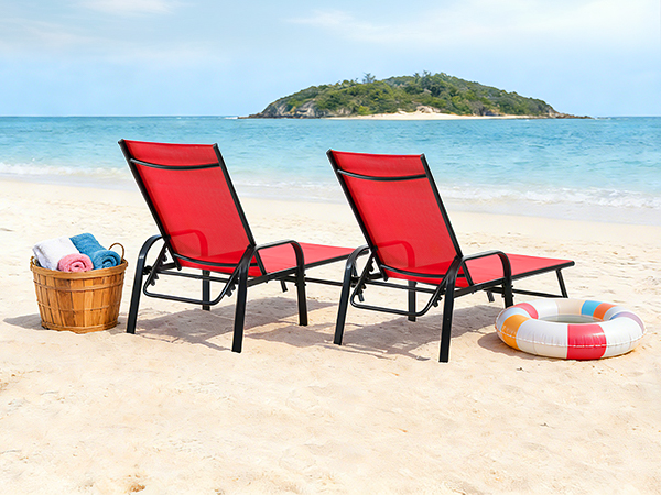 Chaise Lounge Chair, 5 Adjustable Beach Lounge Recliner Chair with Armrests, Outdoor