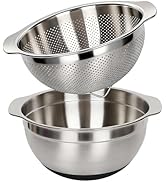 304 Stainless Steel Colander, 2.5 QT Large Capacity and 2.5 QT Mixing Bowl, 2mm Micropore Straine...