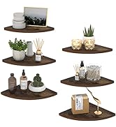 HORLIMER 6 Pack Wall Mount Floating Corner Shelf, Rustic Wood Corner Wall Shelves for Bedroom, Li...