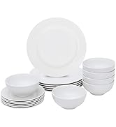 SUPER DEAL Round 18-Piece White Kitchen Dinnerware Set, Service for 6, Plates and Bowls – Microwa...