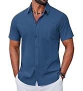 COOFANDY Mens Button Down Shirt Short Sleeve Casual Stylish Cotton Shirts Linen Textured Summer B...
