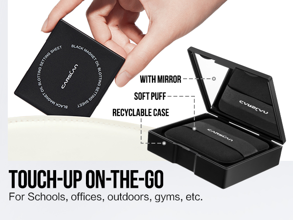oil blotting sheets, touch-up sheets with mirror, natural plant fiber paper, portable, matte