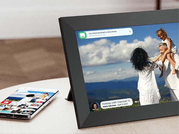 Easy to use, this frame allows for quick photo uploads and a personalized slideshow experience