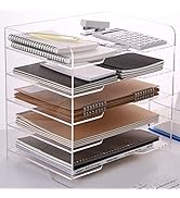 SANRUI Desk File Organizer with 5 Tier Horizontal Shelves and Sorter, Acrylic Letter Tray Paper O...