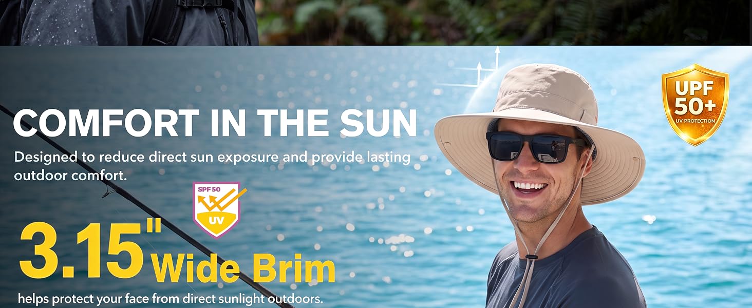 Connectyle sun hat for men wide brim bucket hat upf 50+ boonie hat for fishing hiking safari