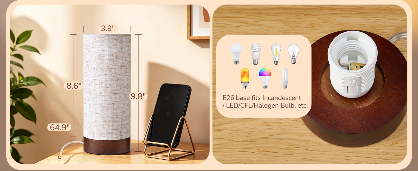 E26 BASE SMALL BEDSIDE TABLE LAMP