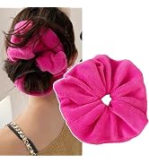 TUCEWP Jumbo Towel Scrunchies for Drying Hair Ultra Soft Absorbent Microfiber Hair Tie Hot Pink E...