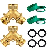 Hourleey Brass Garden Hose Splitter (2 Way), Solid Brass Hose Y Splitter 2 Valves with 2 Extra Ru...