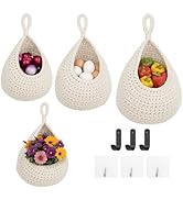 ShellKingdom Wall Hanging Baskets for Kitchen, 3 Pack Boho Handwoven Storage Teardrop Home Decora...