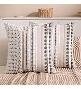 KOOLIFE Boho Chenille Tufted Couch Throw Pillow Covers 18x18 Inch Set of 2 Farmhouse Striped Deco...