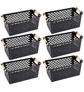 Yesland 6 Pack Plastic Storage Basket, Black Basket Organizer Bin with Handles for Home Office Cl...