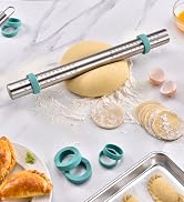 U-Taste 18/8 Stainless Steel 16 inch Adjustable Rolling Pin with Silicone Removable Thickness Rin...