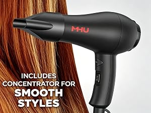 Overhead flat-lay of the compact hair dryer with its full 1.8-metre cord loosely coiled beside it, t