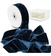 Blue Velvet Ribbon for Gift Wrapping - 1 1/2 Inch 5 Yards Handmade Silk Fabric with Frayed Edge f...