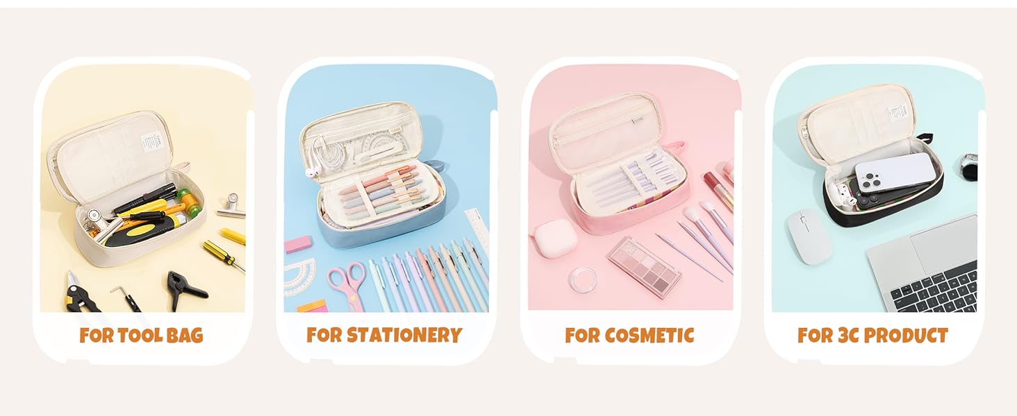 SUNEE Cute Pencil Case, Aesthetic Pen Pouch, Colored Large Pencil Bag with Zipper, Kawaii Stationery